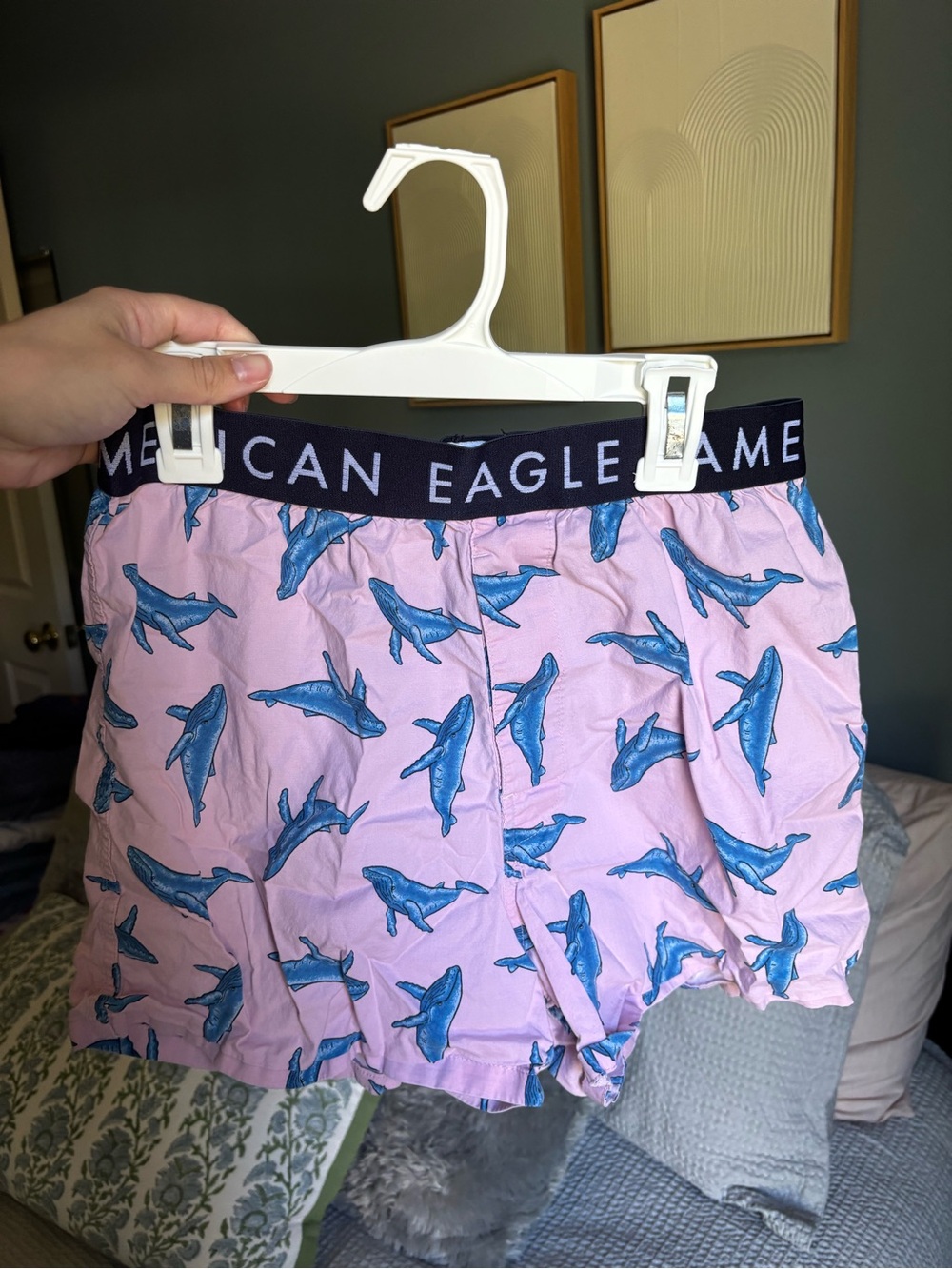 American Eagle Outfitters Pink Shorts with Blue Dolphin Print
